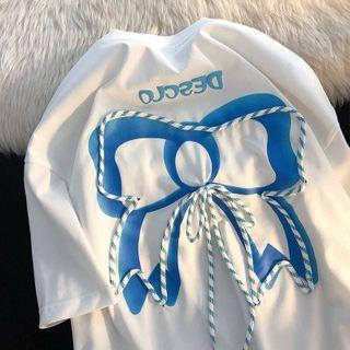 Short-sleeve Bow Drawstring T-shirt