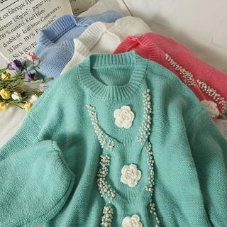 Pearl & Rose-accent Loose-fit Sweater In 5 Colors