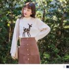 Beaded Deer Mock Neck Fleece Top