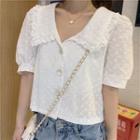 Short-sleeve Eyelet Lace Wide-collar Cropped Shirt