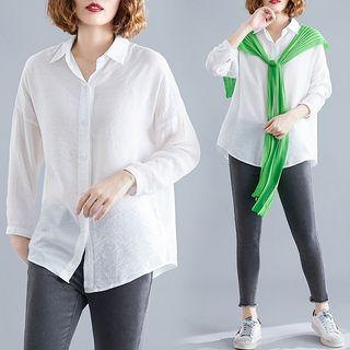 Plain Long-sleeve Shirt + Shawl