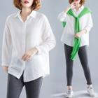Plain Long-sleeve Shirt + Shawl