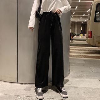 Velvet Drawstring-waist Wide-leg Pants