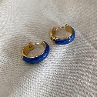 Glaze Stainless Steel Hoop Earring 1 Pair - E65 - Earrings - Blue - One Size