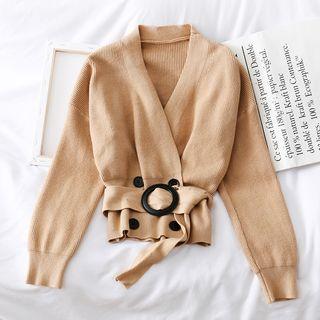 Double-breasted Knit Cardigan With Belt