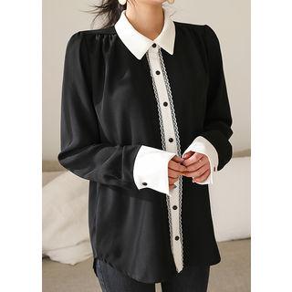 Tall Size Contrast-collar Lace-trim Blouse