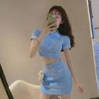 Set: Short-sleeve Knit Polo Shirt + Pencil Skirt