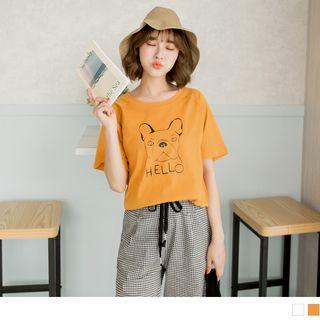 Short Sleeve Bulldog Print T-shirt