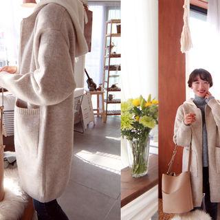 Contrast-hooded Zip-up Cardigan