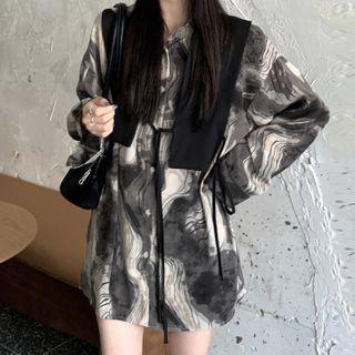 Printed Shirt / Lace Up Vest