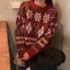 Round-neck Snowflake Pattern Long-sleeve Sweater