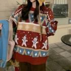 Gingerbread Man Print Sweater Red - One Size