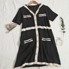 Short-sleeve Sailor Collar Button-up Knit Dress Black - One Size