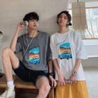 Couple Matching Elbow-sleeve Car Print T-shirt