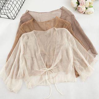 3/4-sleeve Lace-up Chiffon Cover Up