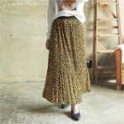 Pleated Chiffon Leopard Maxi Skirt