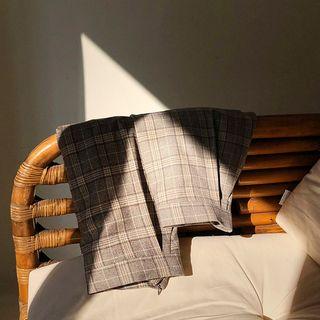Slit-back Glen-plaid H-line Skirt