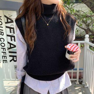 Turtleneck Ribbed Knit Sweater Vest