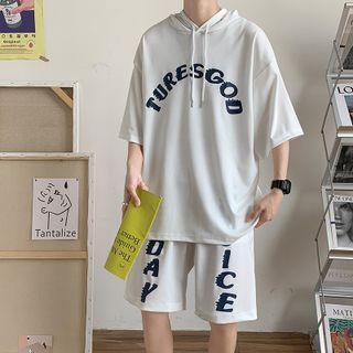 Hooded Printed Oversize Top / High-waist Printed Straight-cut Shorts