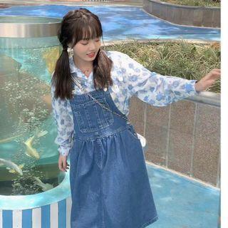 Floral Print Shirt / Denim Jumper Dress