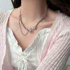 Flower Layered Stainless Steel Necklace Silver - One Size