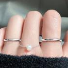 Faux Pearl Chained Double Open Ring 1pc - Silver & White - One Size