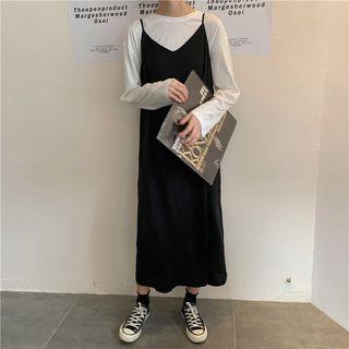 Long-sleeve T-shirt / Spaghetti Strap Slit Midi Dress
