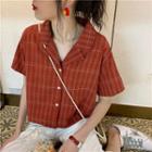 Short-sleeve Striped Shirt Tangerine Red - One Size