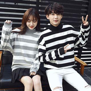 Couple Matching Mock-neck Striped Sweatshirt