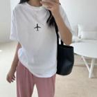 Airplane-embroidered Loose T-shirt