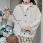 Contrast Trim Fleece Jacket Almond - One Size