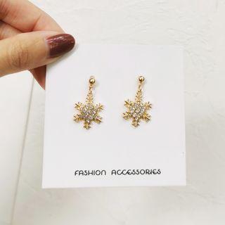 Rhinestone Snowflake Stud Earring / Clip-on Earring