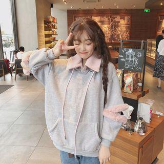 Faux-fur Trim Hoodie Gray - One Size