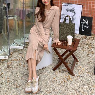 Plain Knit Drawstring Midi Dress