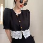 Short-sleeve Lace Jacket Black - One Size
