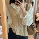 Single-breasted Cable Knit Sweater Vest / Bell-sleeve Blouse