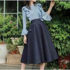 Set: Ruffle Knit Top + A-line Midi Skirt