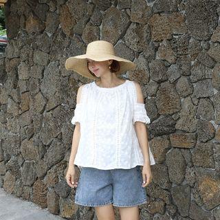 Cold-shoulder Lace Blouse Ivory - One Size