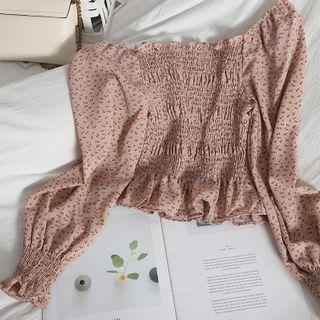 Off-shoulder Flower Print Blouse