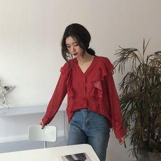 Frill-trim Dotted Chiffon Shirt