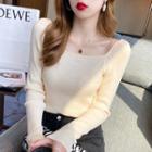 Square-neck Slim-fit Knit Top In 5 Colors