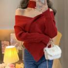 V-neck Asymmetrical Wrapped Sweater Red - One Size