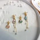 Non-matching Alloy Starfish Faux Pearl Fringed Earring