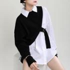 Set: Shirt + One-shoulder Sweater Shirt - White - One Size / Sweater - Black - One Size