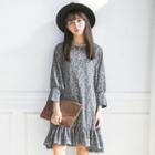 Leaf Print Long-sleeve Dress