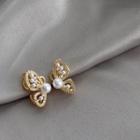 Butterfly Faux Pearl Alloy Earring 1 Pair - Clip On Earring - Gold - One Size