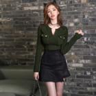 Set: Long-sleeve Knit Top + A-line Mini Skirt