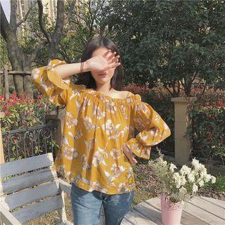 Long-sleeve Off Shoulder Printed Top