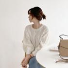 Balloon-sleeve Cable-knit Sweater Ivory - One Size