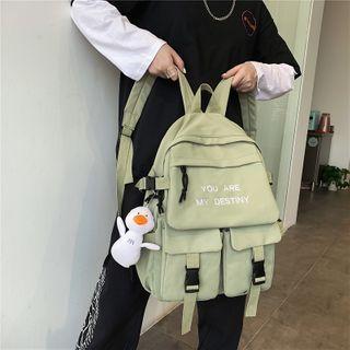 Lettering Embroidered Buckled Canvas Backpack